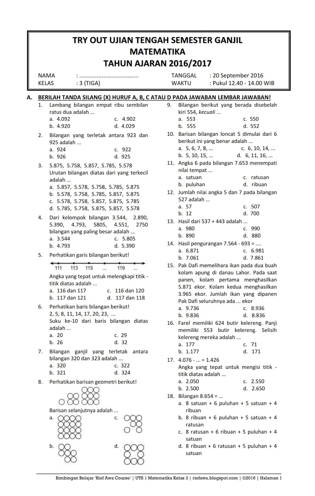 36 Soal Matematika Kelas 4 K13 Revisi 2018 Matematika kelas 4