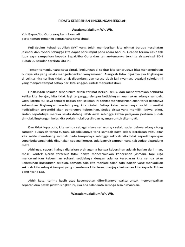 Pidato Kebersihan Lingkungan Sekolah PDF