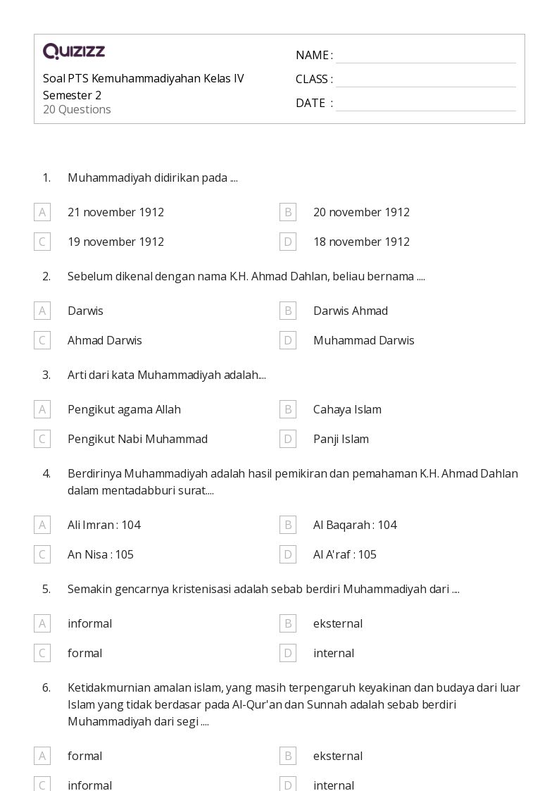 5 Soal Kemuhammadiyahan Kelas 3 Semester 2 Terbaru 2026 Wajib Tahu
