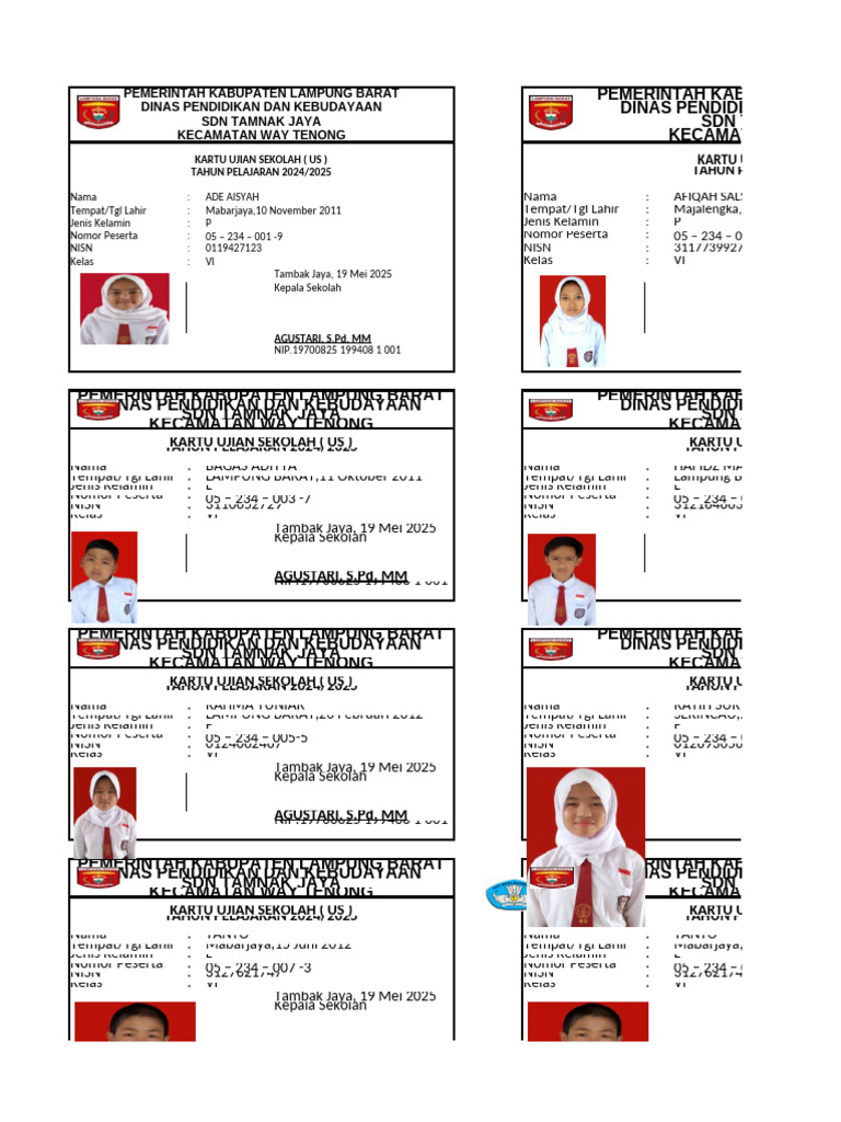 Kartu Ujian Sekolah 2024 2025 SDN Tamnak Jaya PDF