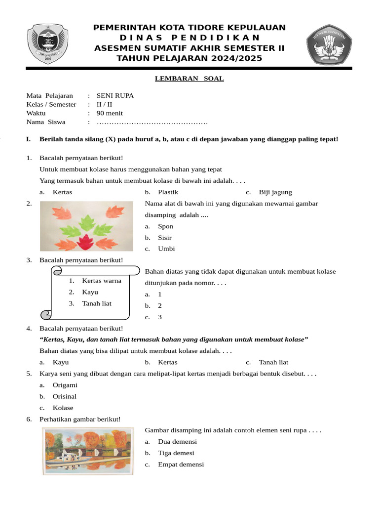 Soal Seni Rupa Kelas 2 Semester 2 PDF Soal Seni Rupa Kelas 2 Semester 2 PDF