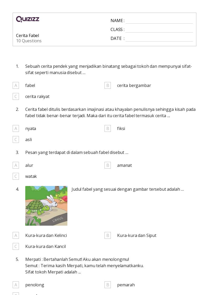 soal fabel kelas 2 sd