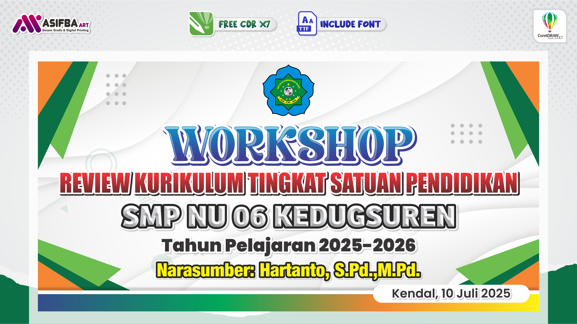 FREE CDR Desain Banner Spanduk MMT Review Kurikulum Sekolah Editable di