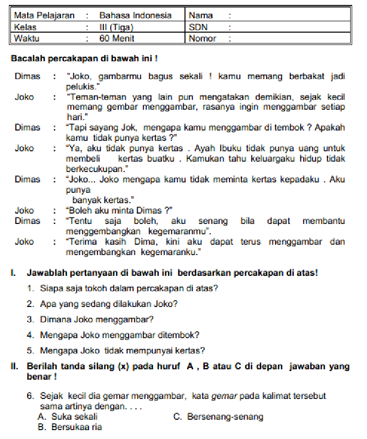 7 Kisi Soal Penilaian Ketrampilan Mapel Bahasa Indonesia Kelas 3 MI yang Wajib Guru Tahu