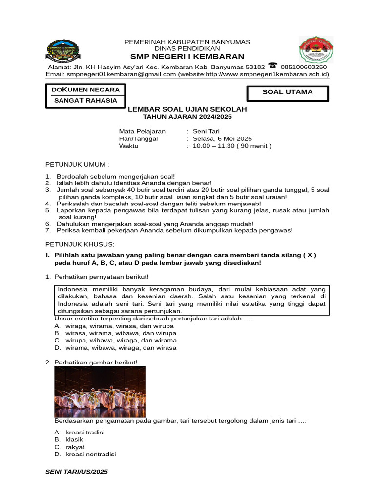 Soal Ujian Sekolah Senbud PDF Soal Ujian Sekolah Senbud PDF