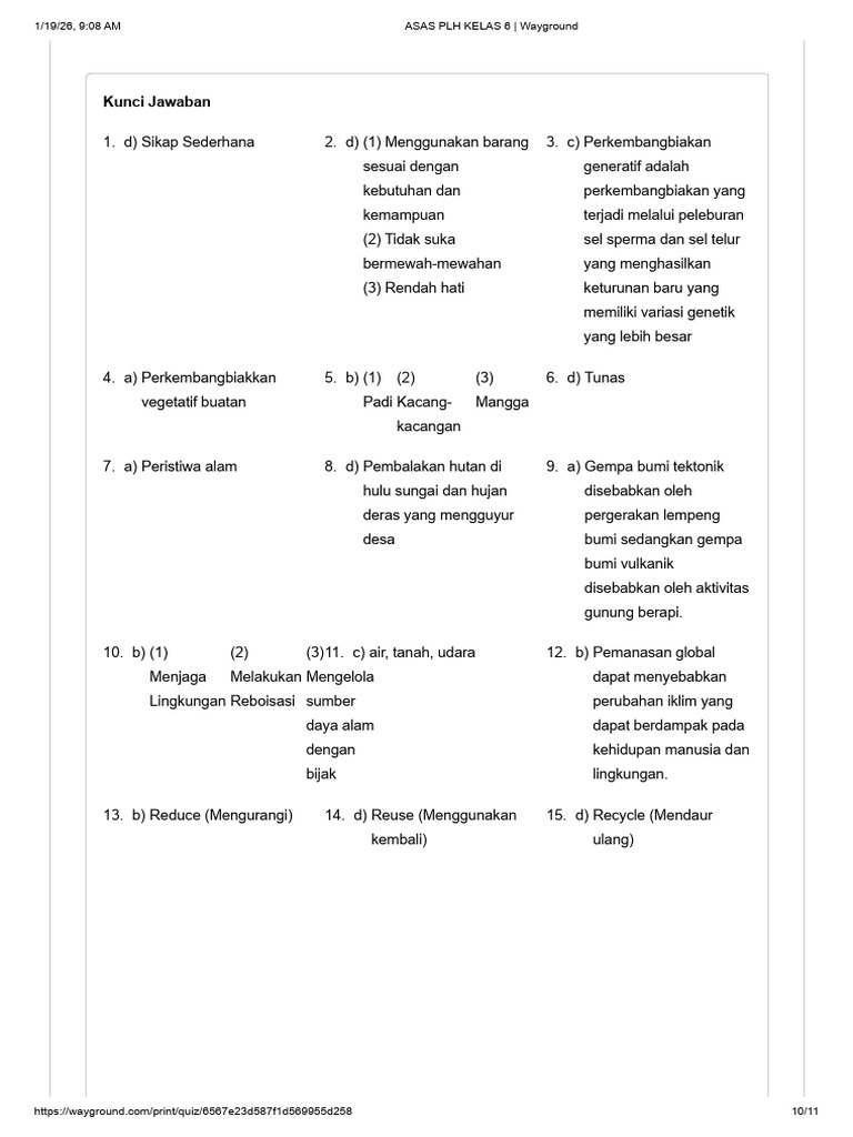 Wajib Tahu! Download Soal Ujian Sekolah PLH Kelas 6 dan Kunci Jawaban Lengkap LJUS 2026
