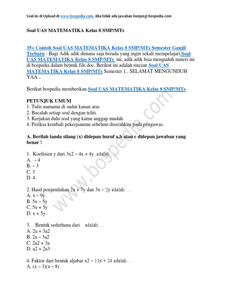 7 Cara Cepat Kuasai contoh soal uas matematika kelas 8 semester 1.doc Sebelum Ujian 2026 7 Cara Cepat Kuasai contoh soal uas matematika kelas 8 semester 1.doc Sebelum Ujian 2026