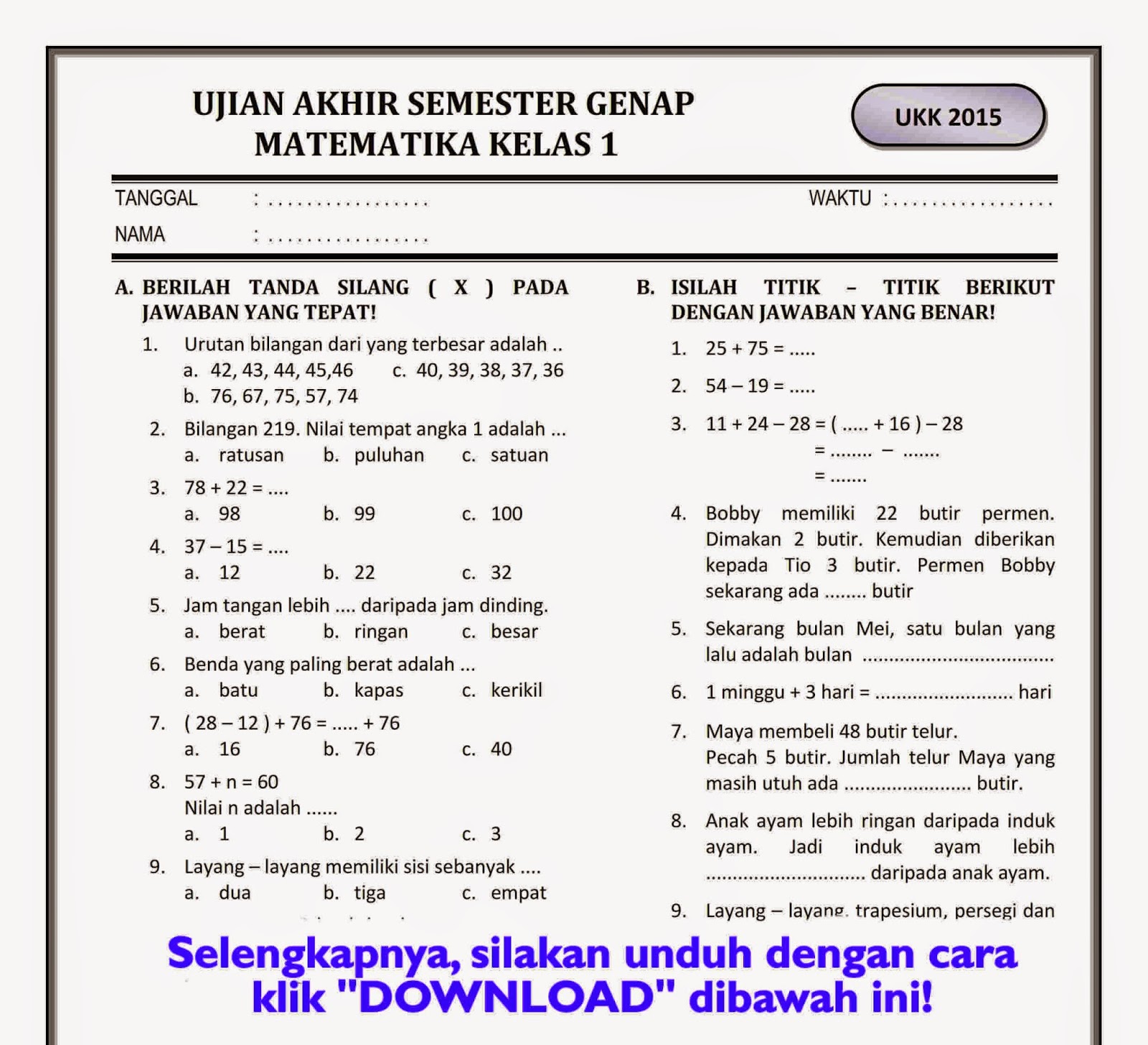 7 Contoh Soal UAS Matematika SD Kelas 6 Semester 1 yang Mudah Dipahami Sebelum Ulangan