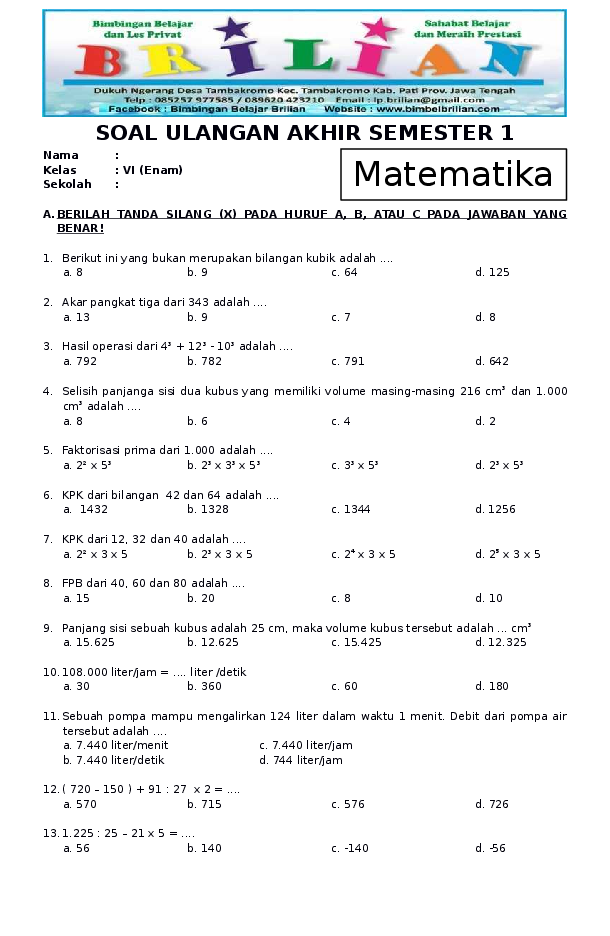 Akhirnya Tersedia 50 Contoh Soal UAS Matematika Kelas 5 Semester 1 Lengkap dengan Kunci Jawaban untuk Persiapan Ujianmu Akhirnya Tersedia 50 Contoh Soal UAS Matematika Kelas 5 Semester 1 Lengkap dengan Kunci Jawaban untuk Persiapan Ujianmu