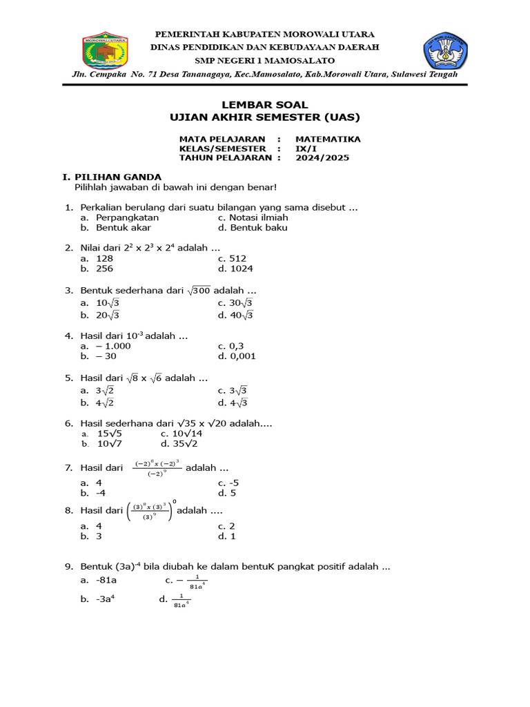 Contoh Soal UAS Matematika Kelas 9 Semester 1 KTSP 2026: 5 Tipe Soal yang Sering Muncul dan Wajib Kamu Kuasai Contoh Soal UAS Matematika Kelas 9 Semester 1 KTSP 2026: 5 Tipe Soal yang Sering Muncul dan Wajib Kamu Kuasai