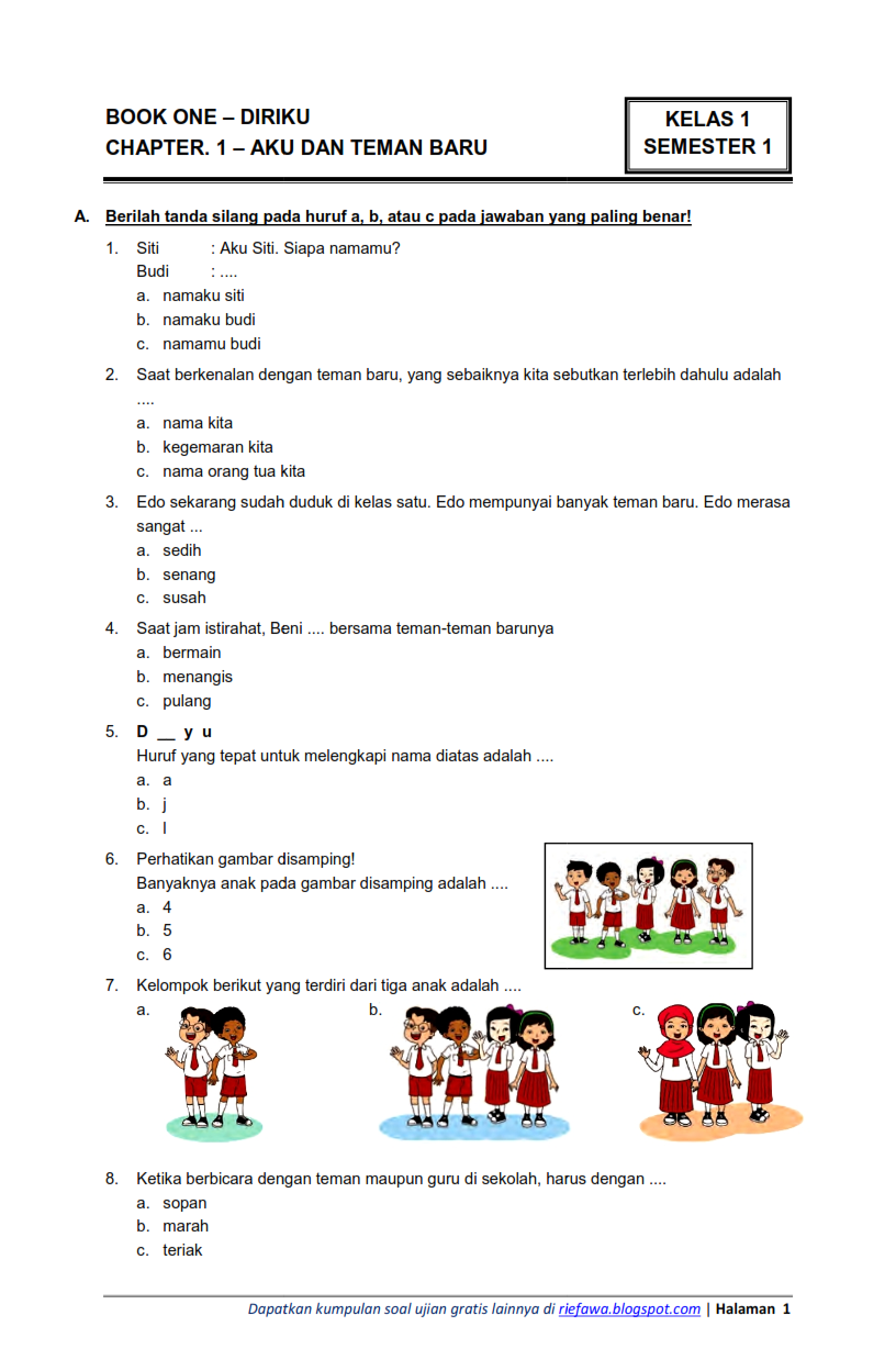Membangun Fondasi Pengetahuan Contoh Soal Tematik Kelas 1 SD Tema 1