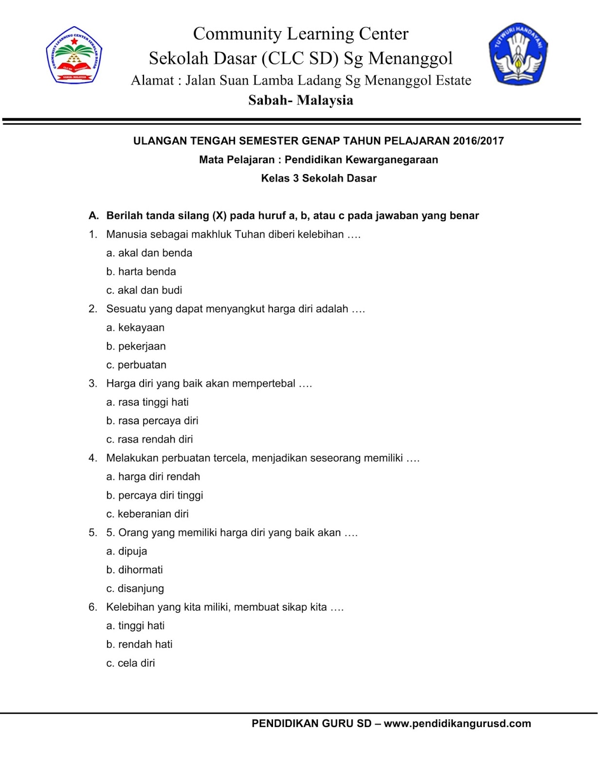 Jangan Salah Pilih Bahan Belajar, Ini Kisi Kisi Soal UTS PKN Kelas 3 SD Semester 2 yang Sering Muncul Jangan Salah Pilih Bahan Belajar, Ini Kisi Kisi Soal UTS PKN Kelas 3 SD Semester 2 yang Sering Muncul