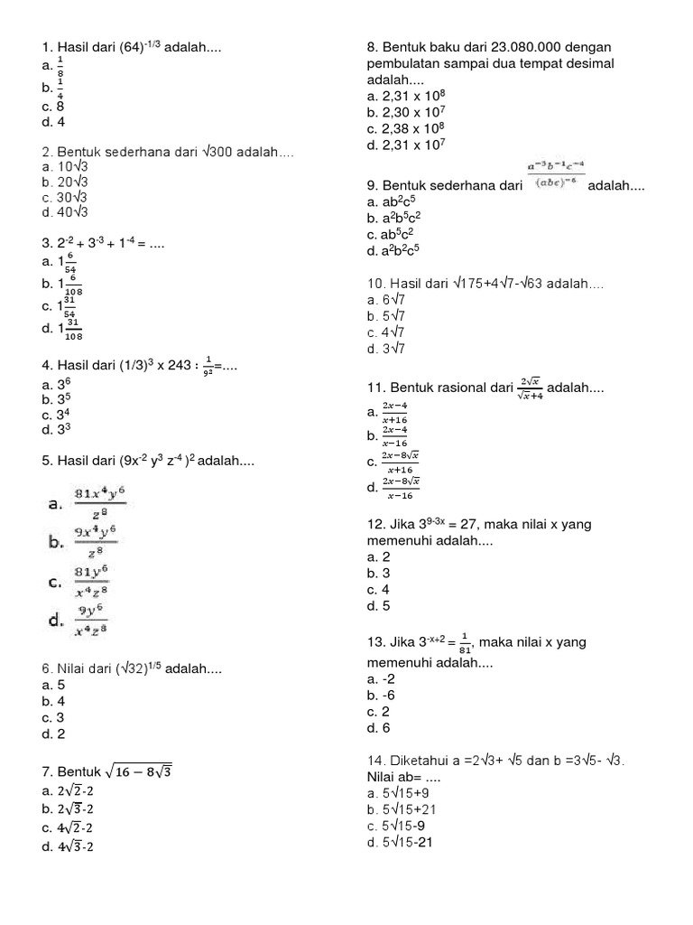 Soal UAS Matematika Kelas 9 Semester 1 PDF Soal UAS Matematika Kelas 9 Semester 1 PDF