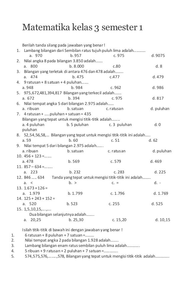 Ternyata Ini Kunci Kisi Kisi Soal UTS Matematika Kelas 3 SD Semester 2 yang Sering Bikin Nilai Anjlok