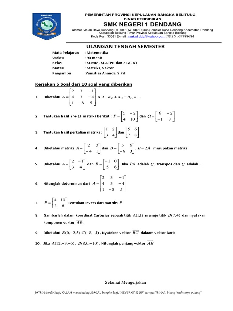 Terungkap 7 Contoh Soal UAS Matematika Kelas 11 Semester 1 SMK Wajib Dikuasai Agar Lulus Terungkap 7 Contoh Soal UAS Matematika Kelas 11 Semester 1 SMK Wajib Dikuasai Agar Lulus