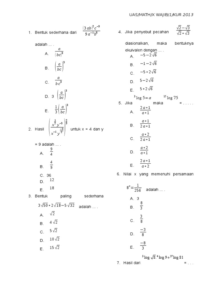 contoh soal uas matematika kelas x semester 1 kurikulum 2013 Rahasia nilai naik contoh soal uas matematika kelas x semester 1 kurikulum 2013 Rahasia nilai naik