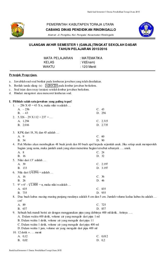 7 Rahasia contoh soal uas matematika kelas 6 semester 1 2018 yang Bikin Nilai Naik
