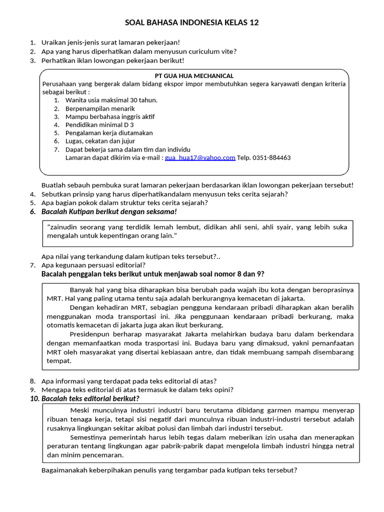 Bocoran Soal Bahasa Indonesia Kelas 12 Semester 1 Essay yang Wajib Kamu Kuasai Sekarang