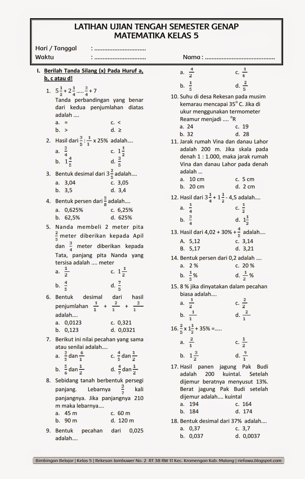 Latihan Soal Penilaian Akhir Semester 2 Kelas 5 Matematika Ini Wajib Coba Agar Nilai Maksimal Latihan Soal Penilaian Akhir Semester 2 Kelas 5 Matematika Ini Wajib Coba Agar Nilai Maksimal