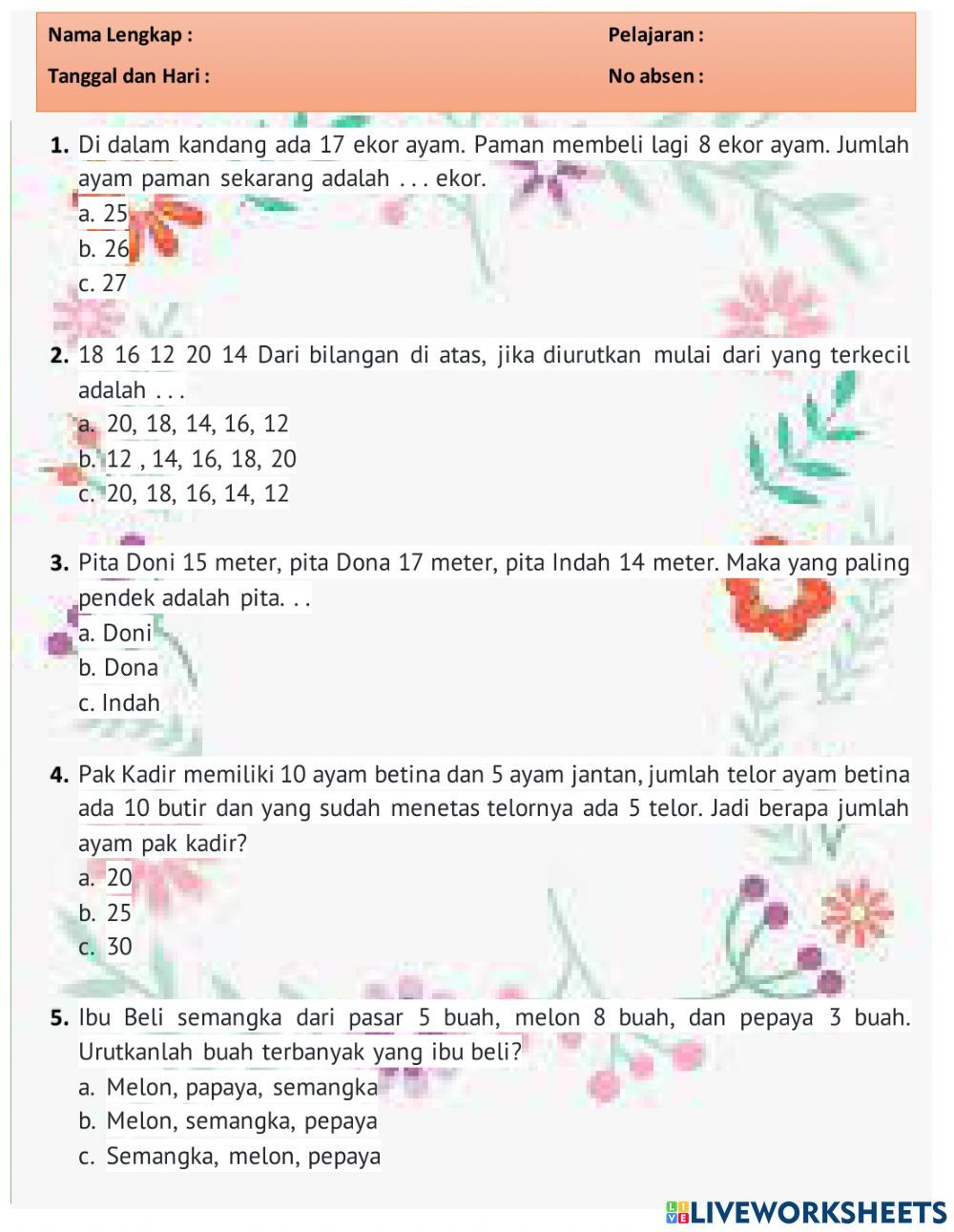 Rahasia Cepat Pintar, Download Soal Latihan Matematika Kelas 1 Tema 3 Terbaru di Sini Rahasia Cepat Pintar, Download Soal Latihan Matematika Kelas 1 Tema 3 Terbaru di Sini