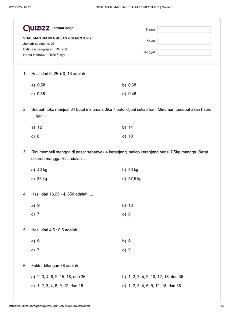 Rahasia Nilai Sempurna: Download Soal Matematika Kelas 4 Kurikulum 2013 Semester 2 Terbaru Rahasia Nilai Sempurna: Download Soal Matematika Kelas 4 Kurikulum 2013 Semester 2 Terbaru
