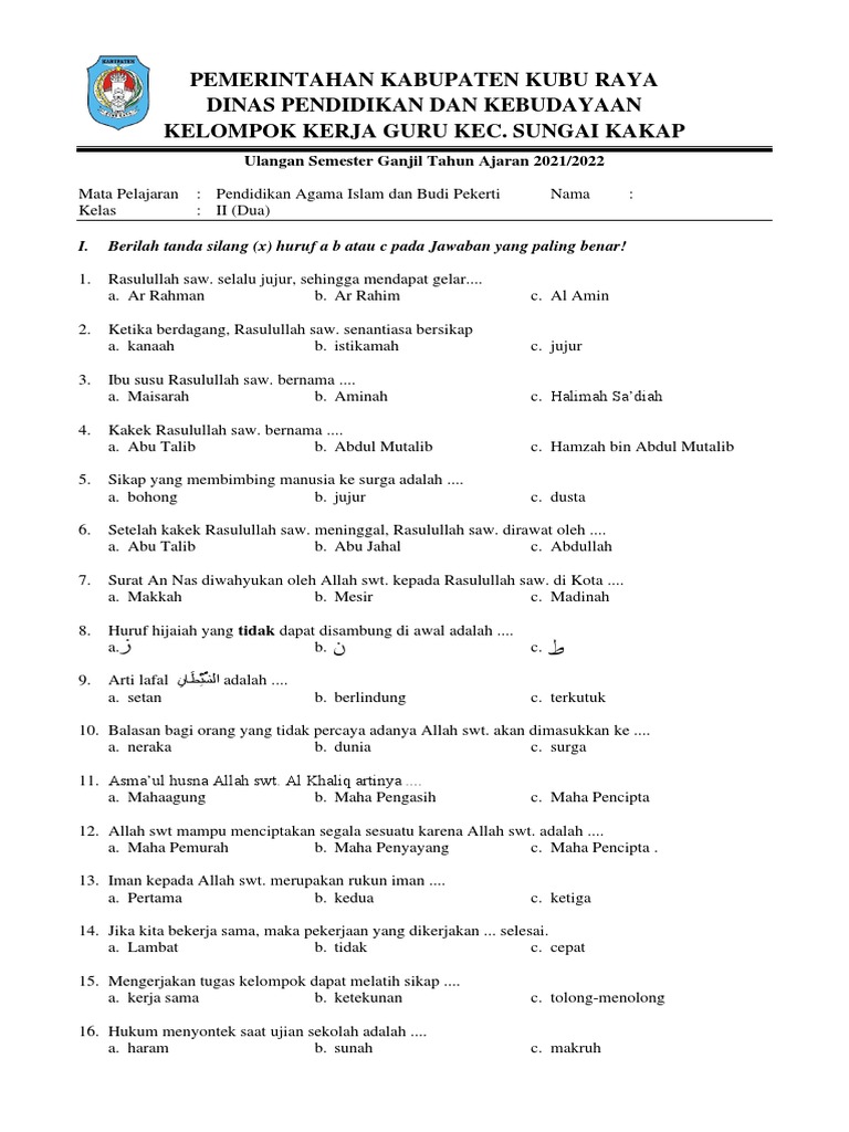 Rahasia Nilai Sempurna dengan Latihan Soal Pendidikan Agama Islam Kelas 2 SD Semester 1