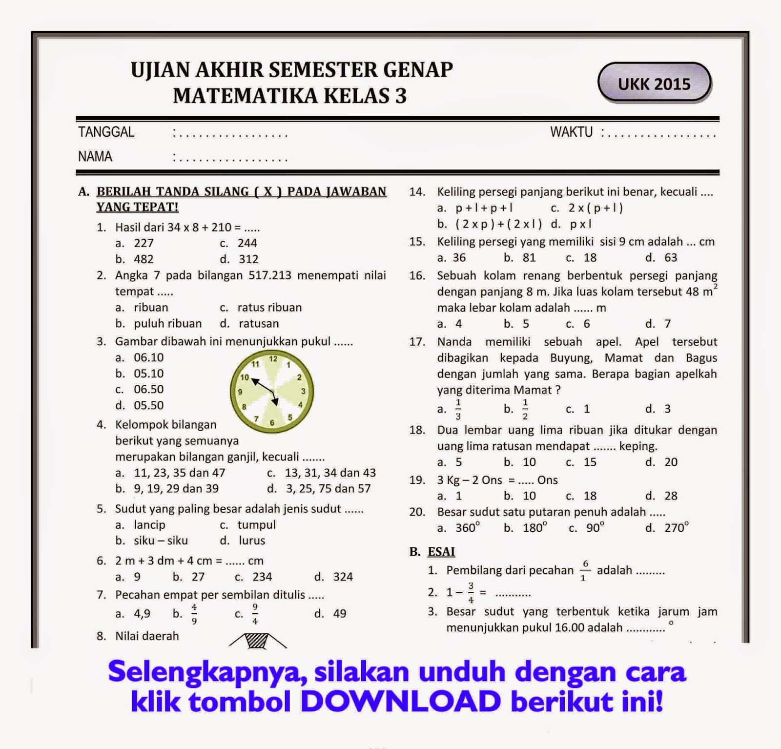 Rahasia Skor Tinggi: Download Soal Matematika Genap Kelas 3 PDF Terbaru Sekarang Rahasia Skor Tinggi: Download Soal Matematika Genap Kelas 3 PDF Terbaru Sekarang