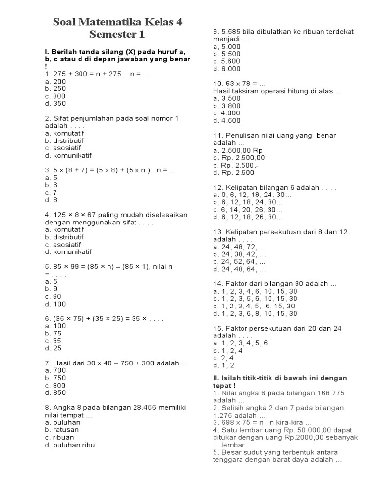 Ternyata Ini Rahasia Lulus Ujian dengan Download Soal Matematika Kelas 4 SD Semester 1 Ternyata Ini Rahasia Lulus Ujian dengan Download Soal Matematika Kelas 4 SD Semester 1