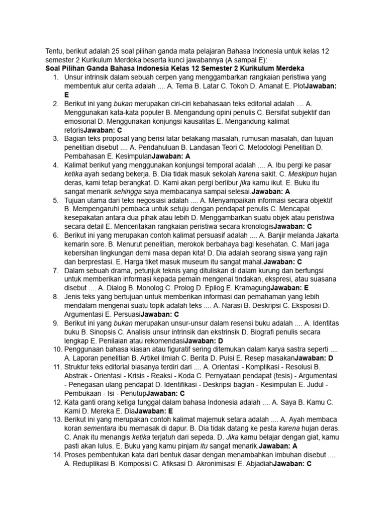 Wajib Tahu Bocoran Soal Bahasa Indonesia Kelas 12 Semester 1 dan 2 Agar Lulus Ujian Wajib Tahu Bocoran Soal Bahasa Indonesia Kelas 12 Semester 1 dan 2 Agar Lulus Ujian