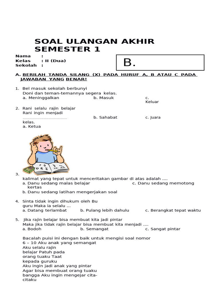 Wajib Tahu Bocoran Soal Bahasa Indonesia Kelas 2 SD UAS Semester 1 Agar Nilai Maksimal Wajib Tahu Bocoran Soal Bahasa Indonesia Kelas 2 SD UAS Semester 1 Agar Nilai Maksimal
