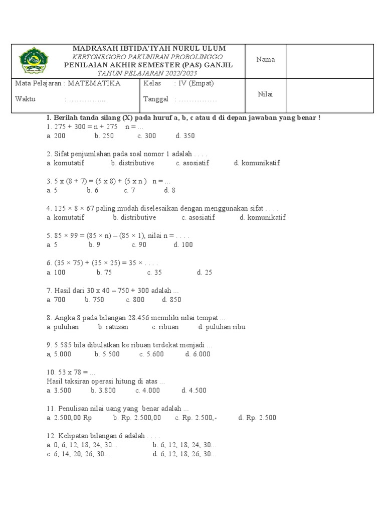 Wajib Tahu Cara Download Soal Matematika Kelas 4 SD Semester 1 UAS Terlengkap
