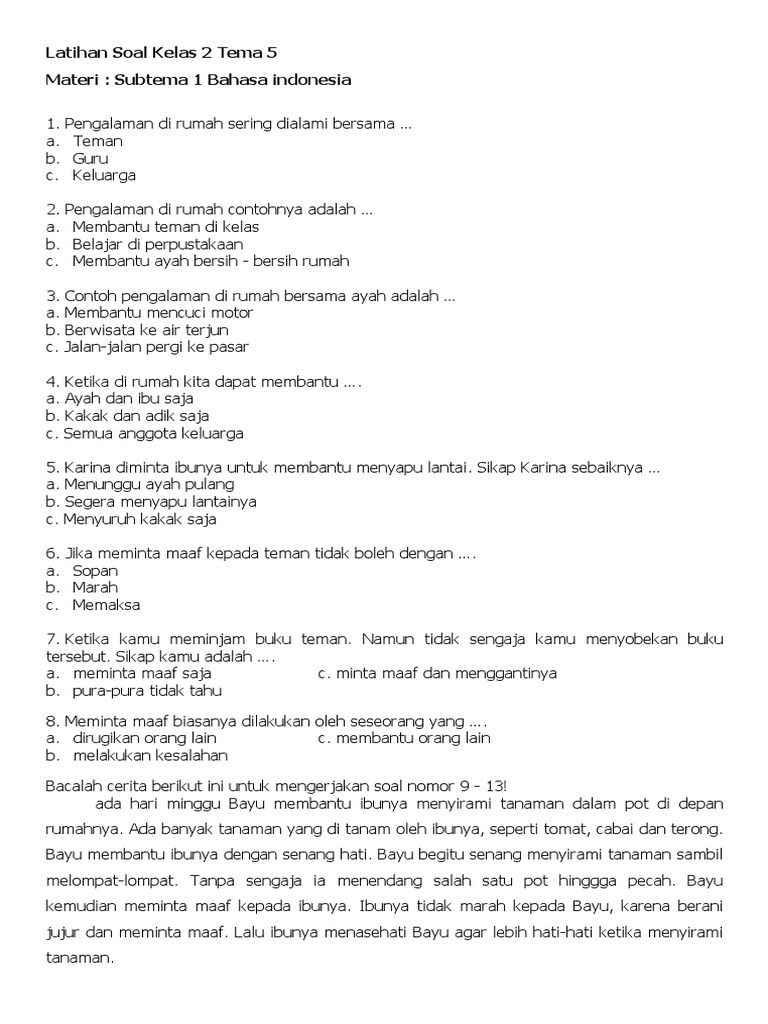 Wajib Tahu! Kumpulan Latihan Soal Penilaian Akhir Tahun Tema 5 Kelas 2 SD Terlengkap