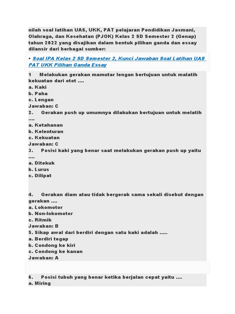 Wajib Tahu! Kumpulan Latihan Soal Penjaskes Kelas 2 SD Semester Genap Paling Akurat Wajib Tahu! Kumpulan Latihan Soal Penjaskes Kelas 2 SD Semester Genap Paling Akurat